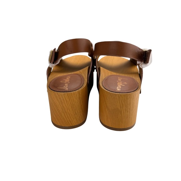 Sam Edelman Bentlee Saddle Brown Leather Cross Strap Platform Wedge Sandals - 12 - Picture 4 of 6